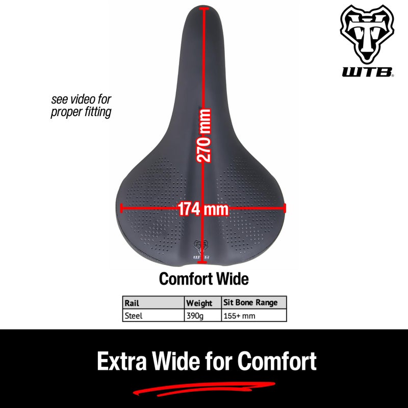 WTB Comfort Bike Seat (Saddle) - Extra Wide - Plush Thick Padding - Contoured Shape (Steel Rail) - Image 2